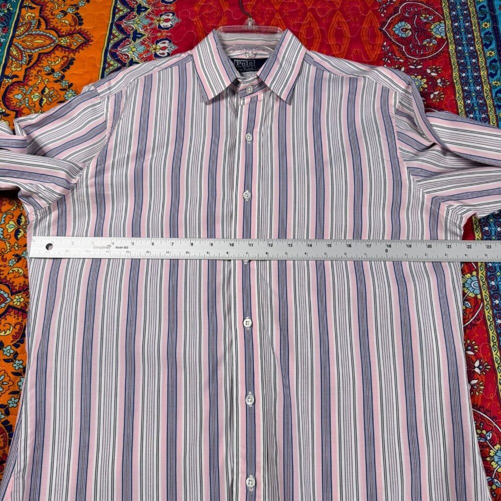 Ralph Lauren Classic Fit Striped Button-Down Shirt Men 15.5 Pink Blue - Picture 12 of 13